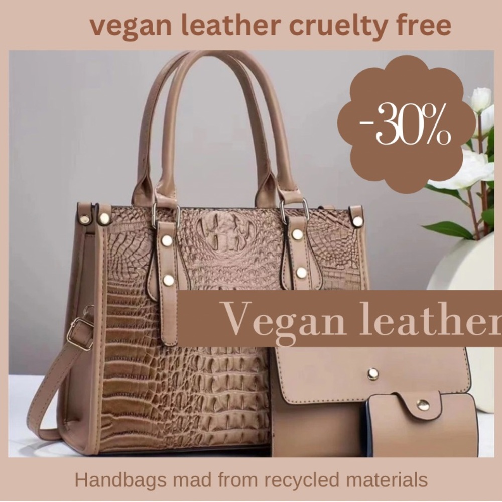 Vegan Leather Crocodile Pattern Handbag - Tan cruelty free